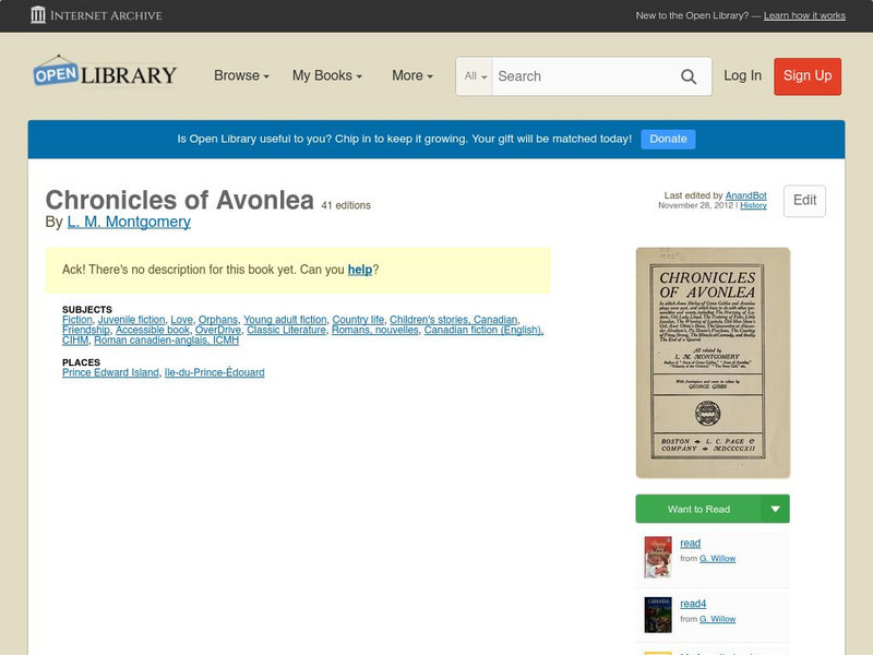 Open Library: Chronicles of Avonlea eBook Open Library: Chronicles of Avonlea eBook