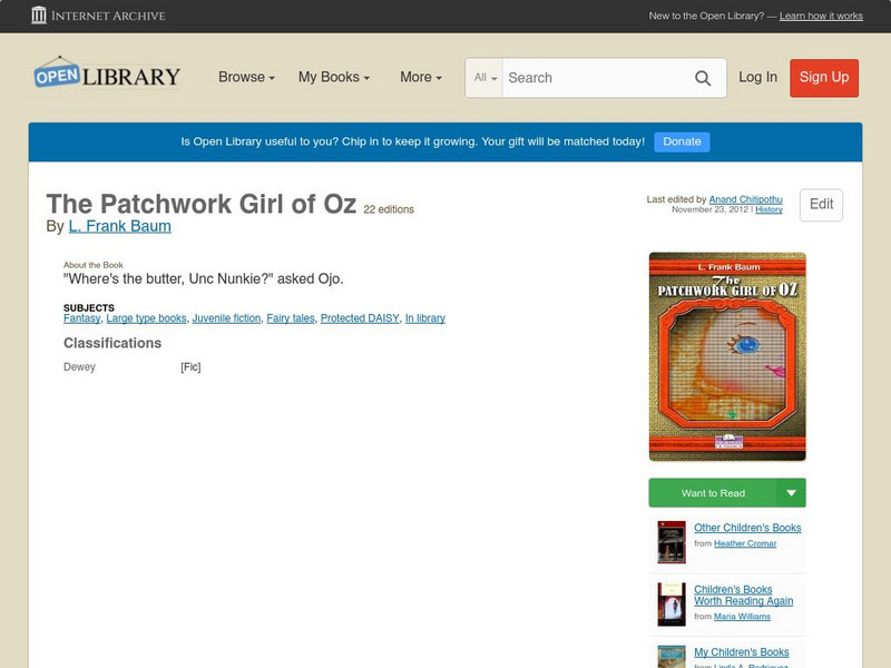 Open Library: The Patchwork Girl of Oz eBook Open Library: The Patchwork Girl of Oz eBook