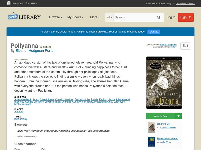 Open Library: Pollyanna by Eleanor Hodgman Porter eBook Open Library: Pollyanna by Eleanor Hodgman Porter eBook