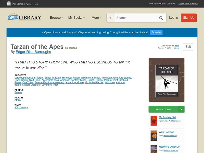 Open Library: Tarzan of the Apes eBook Open Library: Tarzan of the Apes eBook