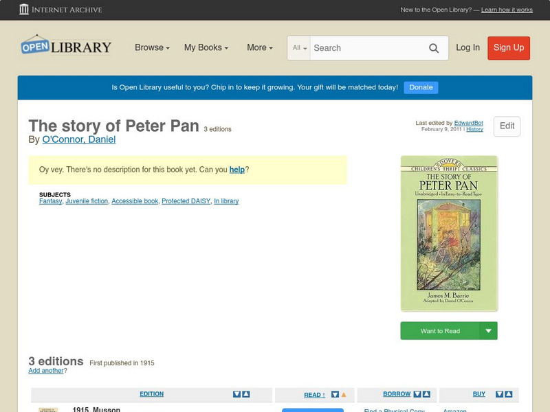 Open Library: The Story of Peter Pan eBook Open Library: The Story of Peter Pan eBook