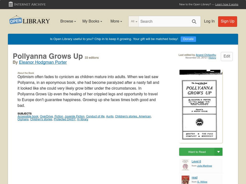 Open Library: Pollyanna Grows Up by Eleanor Hodgman Porter eBook Open Library: Pollyanna Grows Up by Eleanor Hodgman Porter eBook