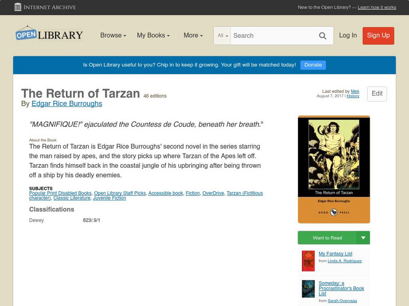 Open Library: The Return of Tarzan eBook Open Library: The Return of Tarzan eBook