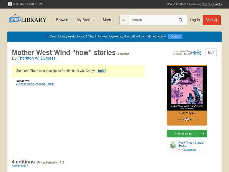 Open Library: Mother West Wind "How" Stories eBook Open Library: Mother West Wind "How" Stories eBook