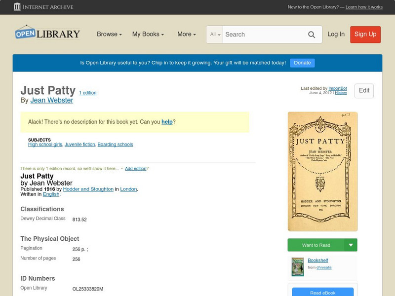 Open Library: Just Patty eBook