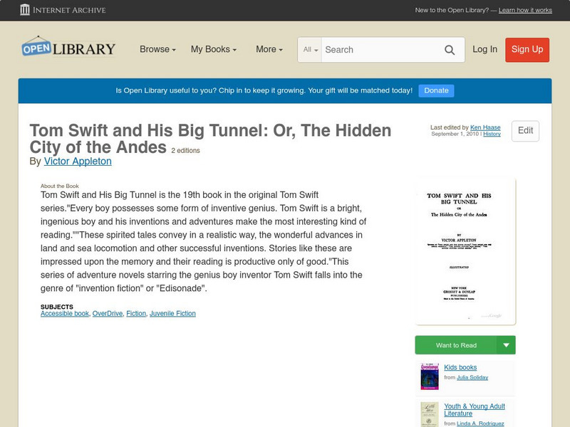 Open Library: Tom Swift and His Big Tunnel: Or, the Hidden City of the Andes eBook