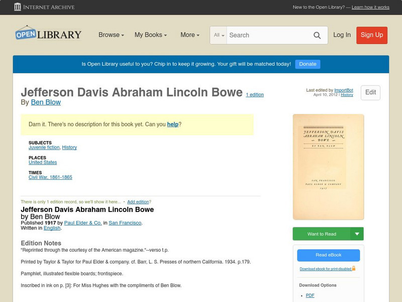 Open Library: Jefferson Davis Abraham Lincoln Bowe eBook