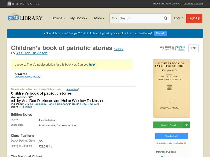 Open Library: Children's Book of Patriotic Stories eBook Open Library: Children's Book of Patriotic Stories eBook