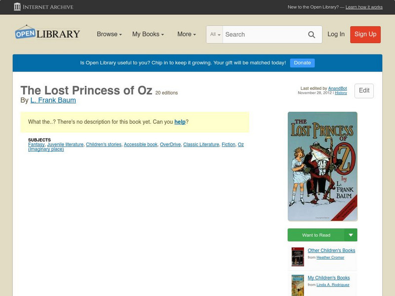 Open Library: The Lost Princess of Oz eBook