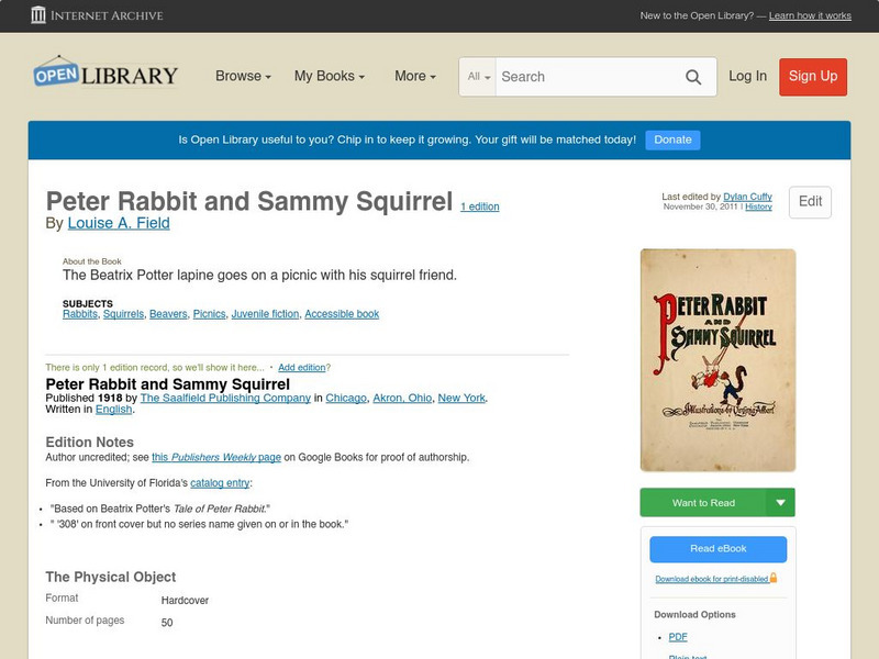 Open Library: Peter Rabbit and Sammy Squirrel eBook