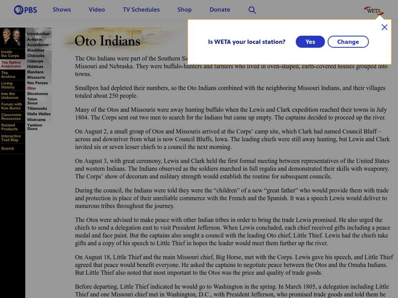 Pbs: Lewis and Clark: Oto Indians Activity Pbs: Lewis and Clark: Oto Indians Activity