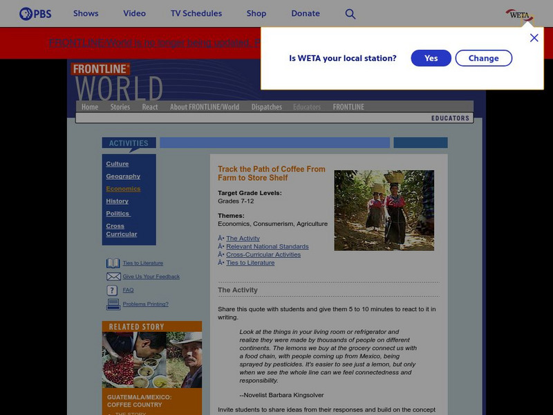 Pbs Teachers: Track the Path of Coffee From Farm to Store Shelf Lesson Plan Pbs Teachers: Track the Path of Coffee From Farm to Store Shelf Lesson Plan