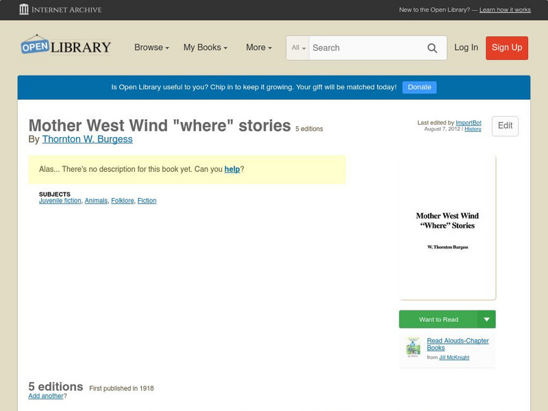 Open Library: Mother West Wind "Where" Stories eBook