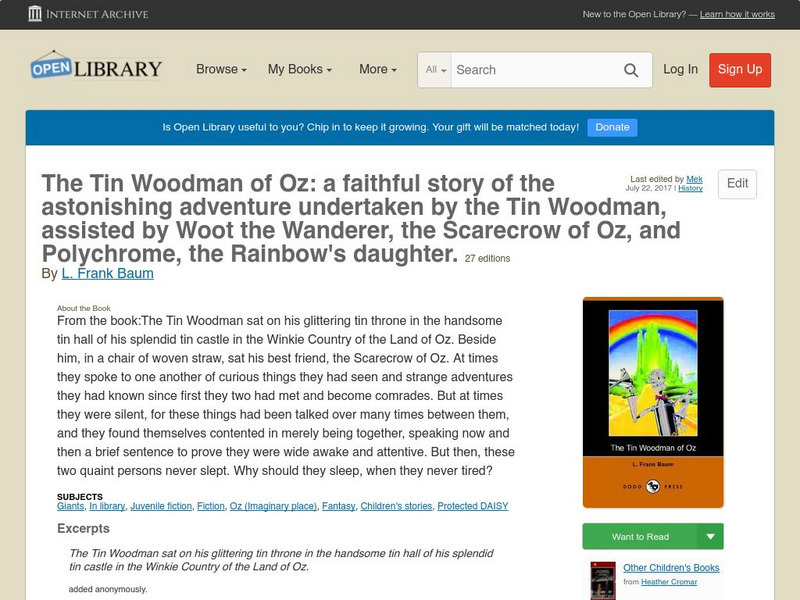 Open Library: The Tin Woodman of Oz eBook