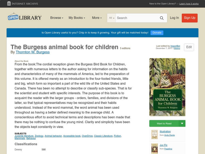 Open Library: The Burgess Animal Book for Children eBook