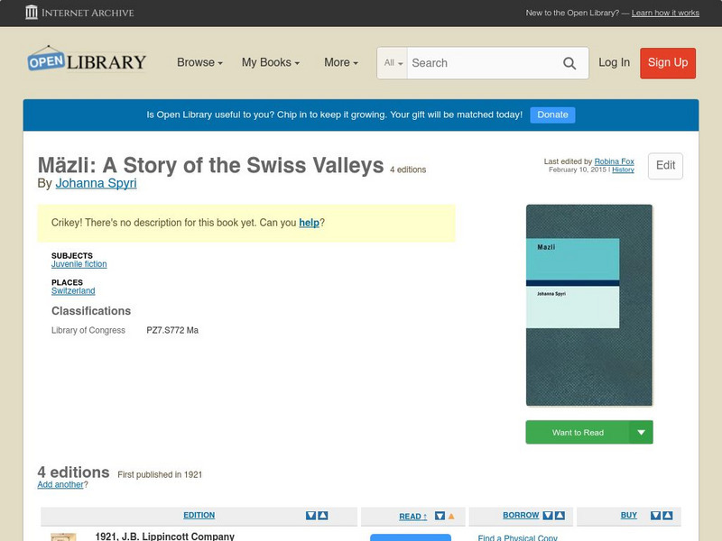 Open Library: Mazli: A Story of the Swiss Valleys eBook Open Library: Mazli: A Story of the Swiss Valleys eBook