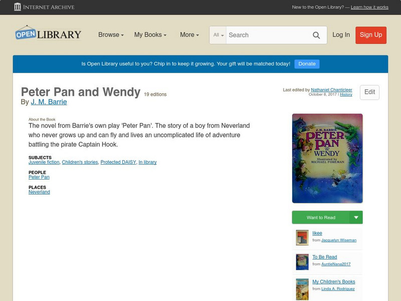 Open Library: Peter Pan and Wendy eBook