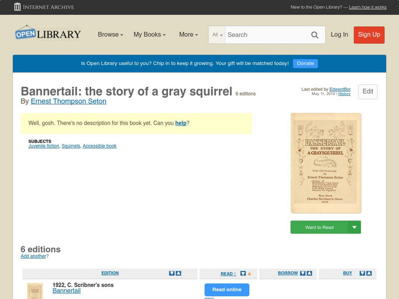 Open Library: Bannertail: The Story of a Gray Squirrel eBook