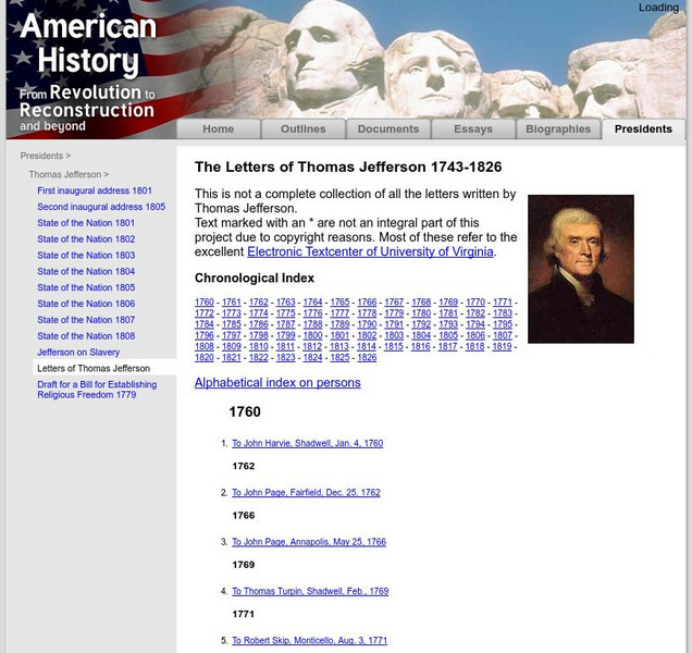 American History: Presidents: The Letters of Thomas Jefferson Primary American History: Presidents: The Letters of Thomas Jefferson Primary
