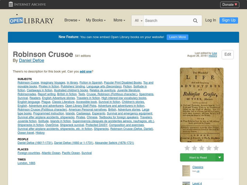 Open Library: Robinson Crusoe eBook