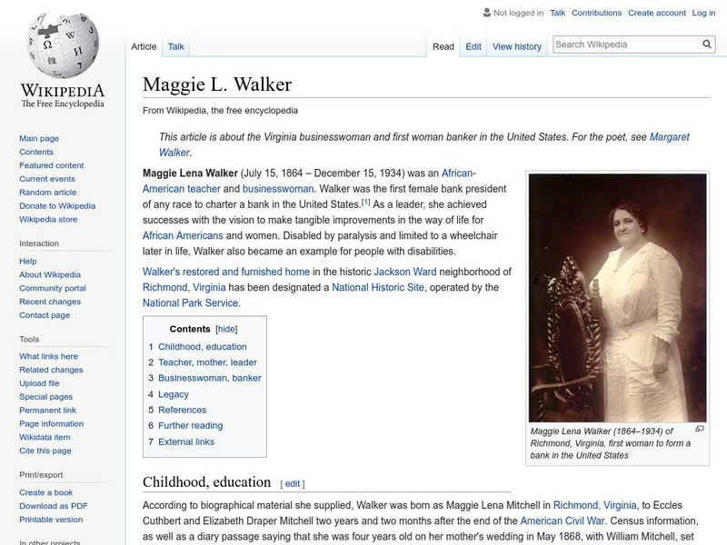 Wikipedia: Maggie L. Walker Handout Wikipedia: Maggie L. Walker Handout
