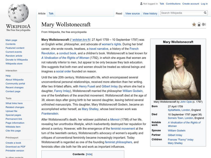 Wikipedia: Mary Wollstonecraft Handout Wikipedia: Mary Wollstonecraft Handout