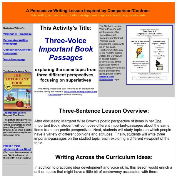 Writing Fix: Three Voice Important Book Passages Lesson Plan Writing Fix: Three Voice Important Book Passages Lesson Plan
