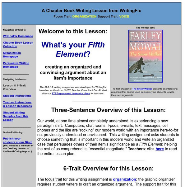 Writing Fix: What's Your Fifth Element? Lesson Plan Writing Fix: What's Your Fifth Element? Lesson Plan