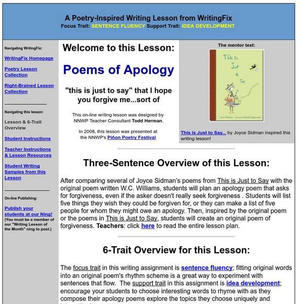 Writing Fix: Poems of Apology Lesson Plan Writing Fix: Poems of Apology Lesson Plan