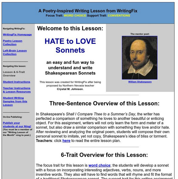 Writing Fix: Hate to Love Sonnets Lesson Plan