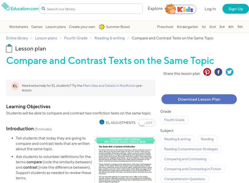 Education.com: Compare and Contrast Texts on the Same Topic Lesson Plan Education.com: Compare and Contrast Texts on the Same Topic Lesson Plan