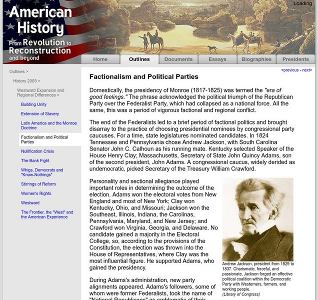 American History: Outlines: Factionalism and Political Parties Handout American History: Outlines: Factionalism and Political Parties Handout