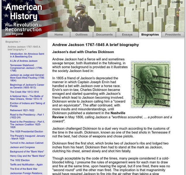 American History: Biographies: Andrew Jackson: Duel With Charles Dickinson Handout American History: Biographies: Andrew Jackson: Duel With Charles Dickinson Handout