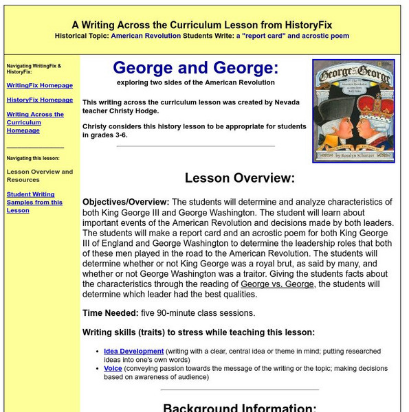 Writing Fix: George, George and the American Revolution Lesson Plan Writing Fix: George, George and the American Revolution Lesson Plan