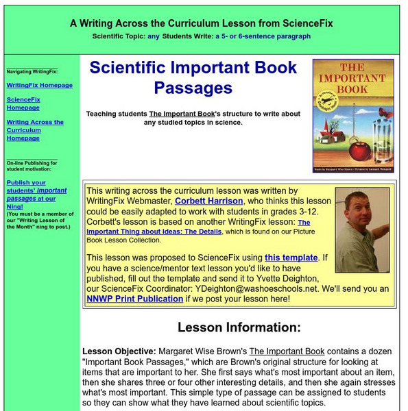Writing Fix: Scientific Important Book Passages Lesson Plan Writing Fix: Scientific Important Book Passages Lesson Plan
