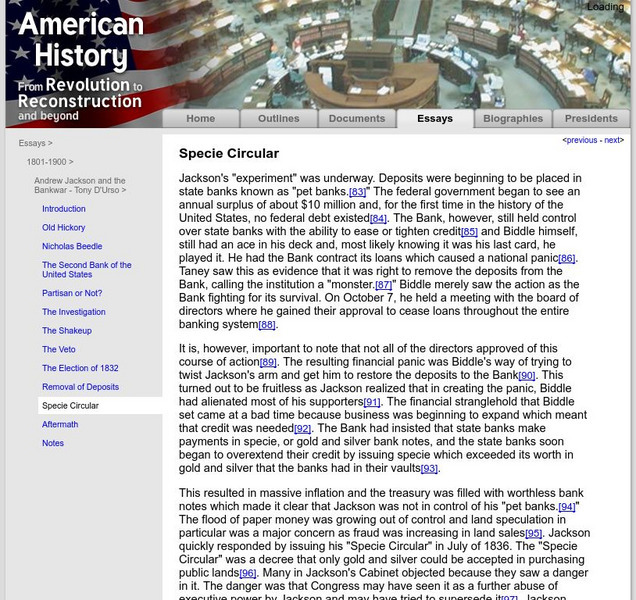 American History: Essays: Specie Circular Handout American History: Essays: Specie Circular Handout