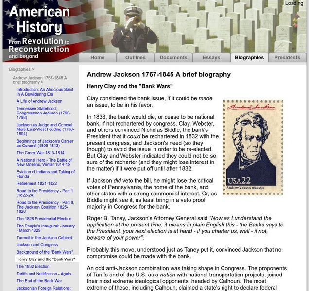 American History: Biographies: Andrew Jackson: Henry Clay and the "Bank Wars" Handout American History: Biographies: Andrew Jackson: Henry Clay and the "Bank Wars" Handout
