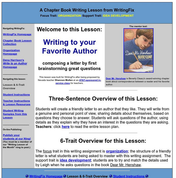 Writing Fix: Writing to Your Favorite Author Lesson Plan Writing Fix: Writing to Your Favorite Author Lesson Plan