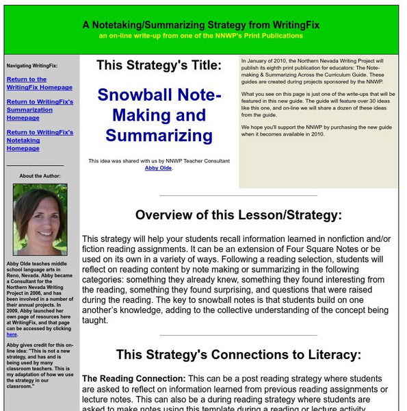 Writing Fix: Snowball Note Making and Summarizing Lesson Plan