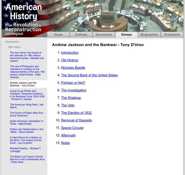 American History: Essays: Andrew Jackson and the Bankwar Website American History: Essays: Andrew Jackson and the Bankwar Website