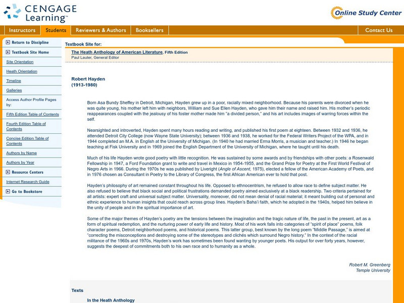 Heath Anthology of American Literature: Robert Hayden Website Heath Anthology of American Literature: Robert Hayden Website