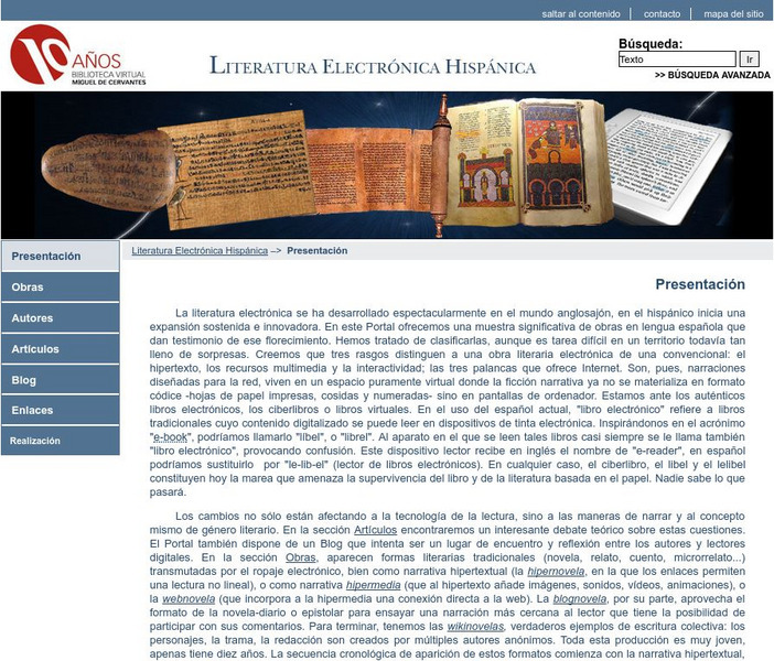 Biblioteca Virtual Miguel De Cervantes: Literatura Electronica Hispanica Handout Biblioteca Virtual Miguel De Cervantes: Literatura Electronica Hispanica Handout