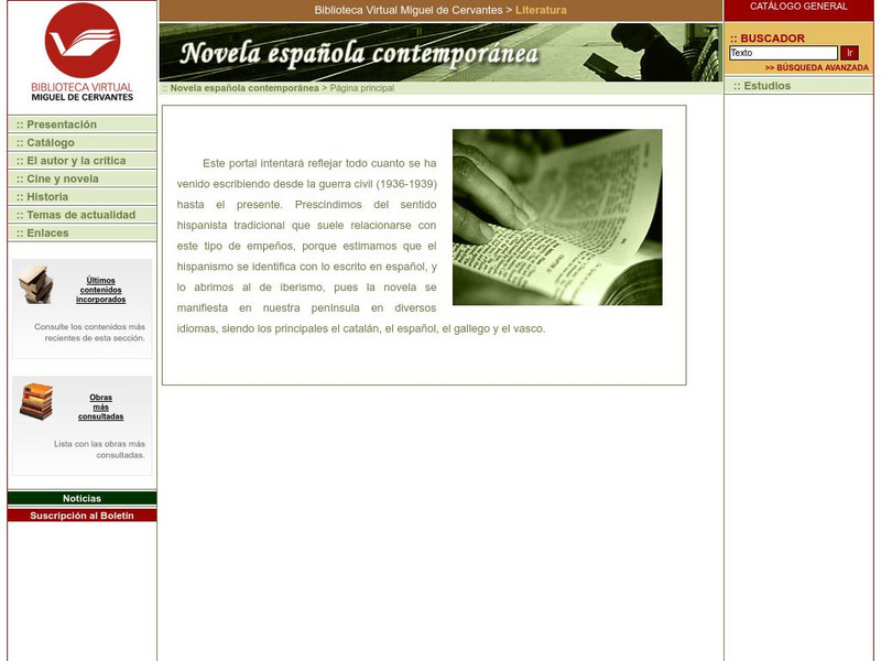 Biblioteca Virtual Miguel De Cervantes: Novela Espanola Contemporanea Handout Biblioteca Virtual Miguel De Cervantes: Novela Espanola Contemporanea Handout