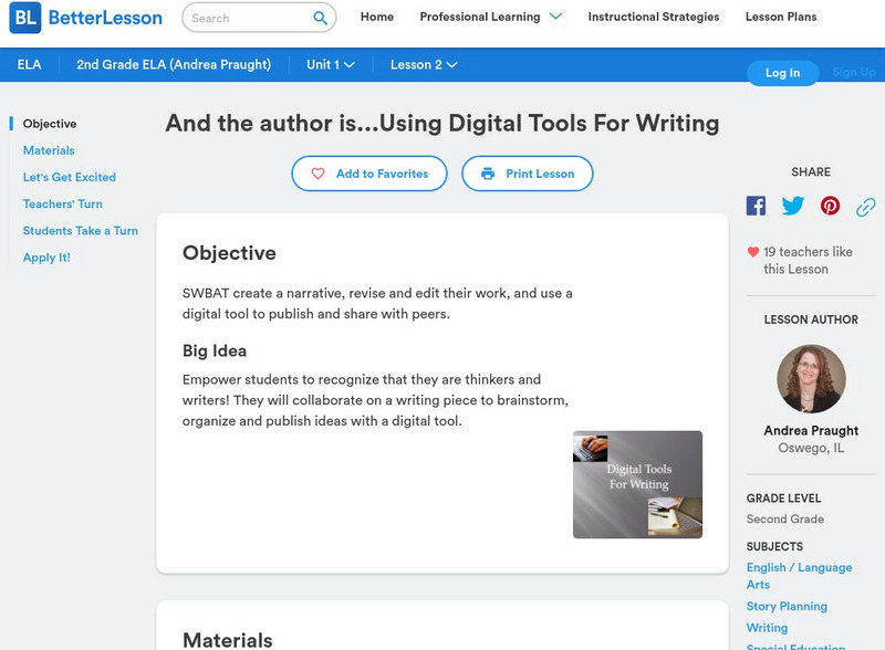 Better Lesson: And the Author Is...using Digital Tools for Writing Lesson Plan Better Lesson: And the Author Is...using Digital Tools for Writing Lesson Plan