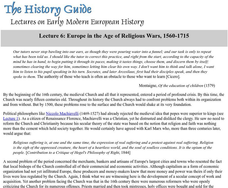 The History Guide: Europe in the Age of Religious Wars, 1560 1715 Website The History Guide: Europe in the Age of Religious Wars, 1560 1715 Website