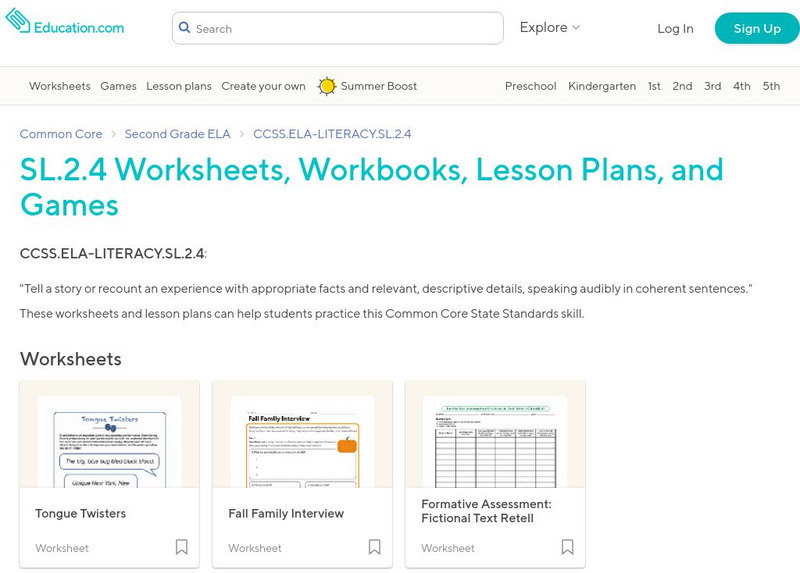 Education.com: Sl.2.4 Worksheets, Workbooks, Lesson Plans, and Games Website Education.com: Sl.2.4 Worksheets, Workbooks, Lesson Plans, and Games Website