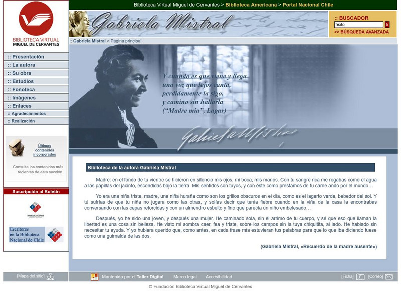 Gabriela Mistral en La Biblioteca Nacional De Chile Website Gabriela Mistral en La Biblioteca Nacional De Chile Website