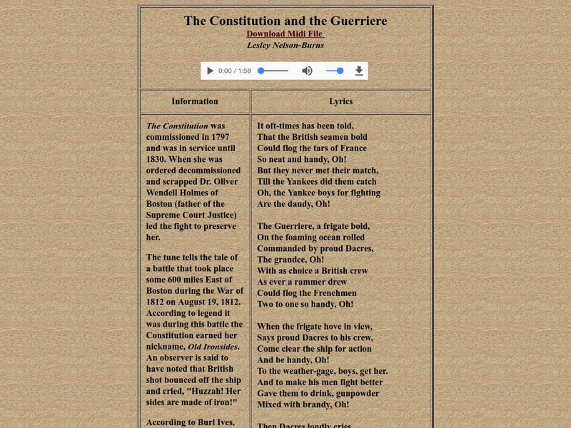Songs of the Sea: The Constitution and the Guerriere Audio Songs of the Sea: The Constitution and the Guerriere Audio