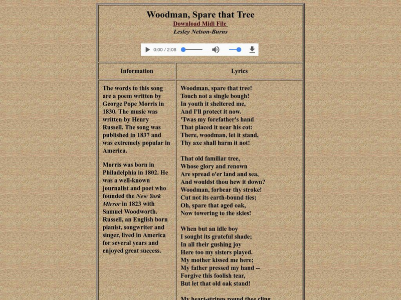 Popular Songs in American History: Woodman, Spare That Tree Audio Popular Songs in American History: Woodman, Spare That Tree Audio