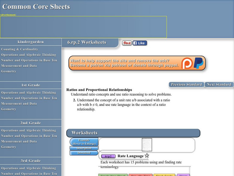 Common Core Sheets: Rate Language 6.rp.2 Worksheets Unknown Type Common Core Sheets: Rate Language 6.rp.2 Worksheets Unknown Type